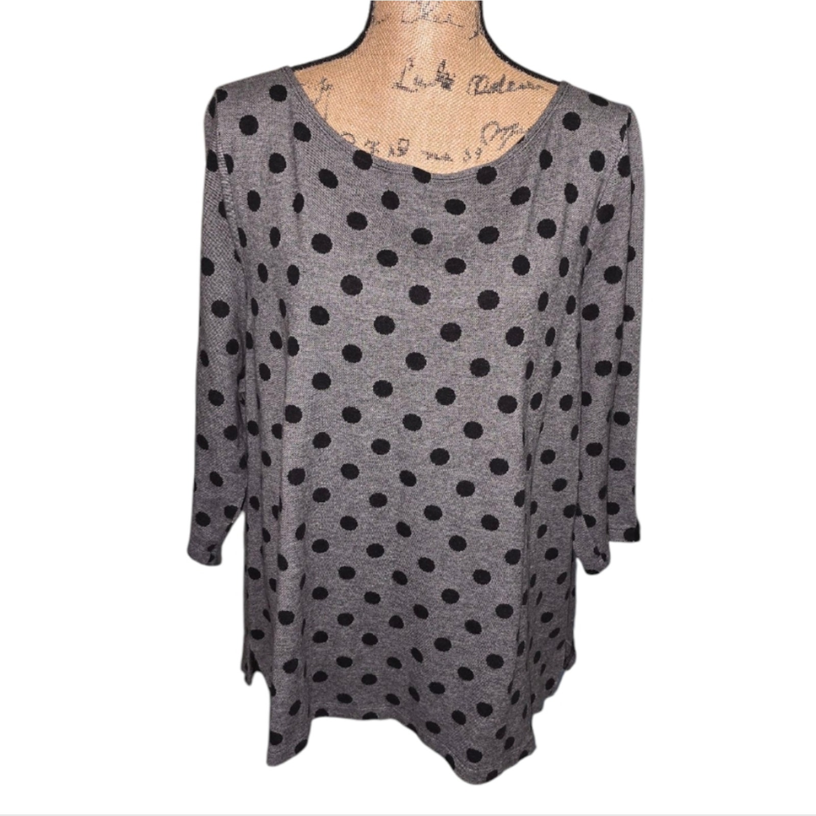 Talbots Polka Dot Women's Top Black And Gray Bow Sleeve Detail Plus Size 3x